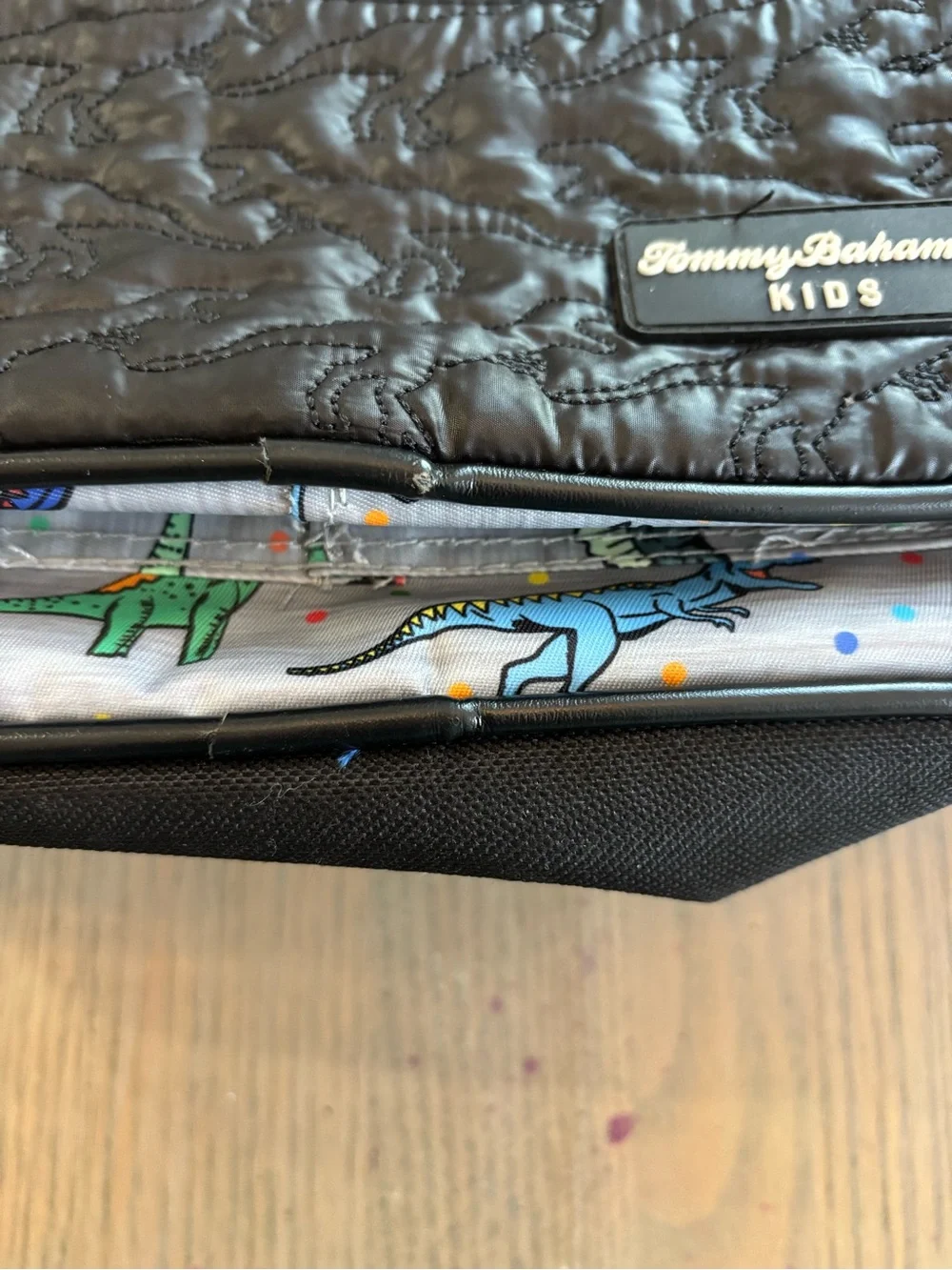 Tommy Bahama Kids Gray Backpack with Multicolor Dinosaur Print